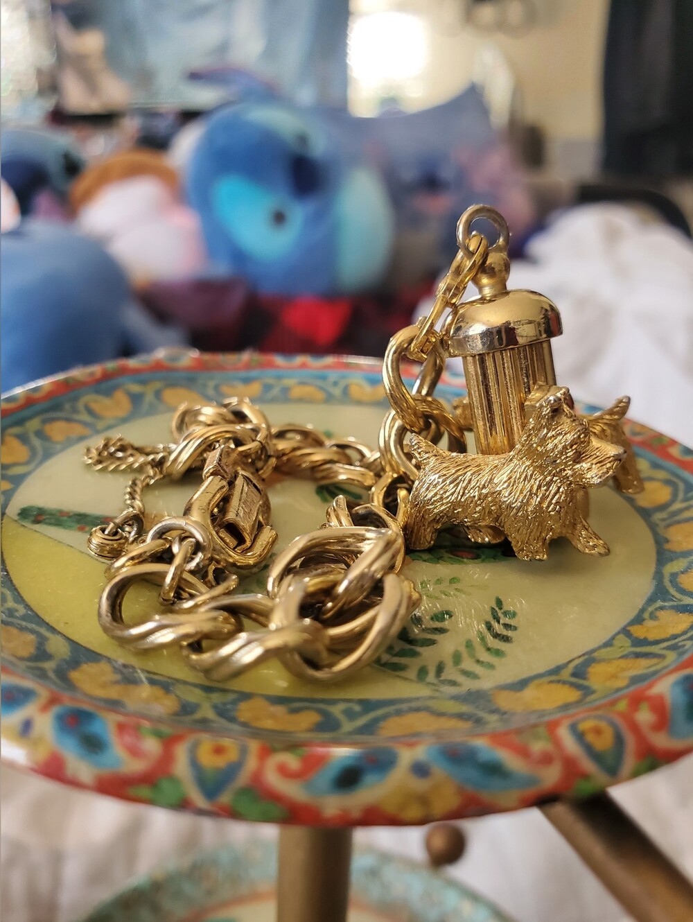 Vintage 1960s Monet Charm Bracelet with Mechanical Scottie Dog Charm FLAW